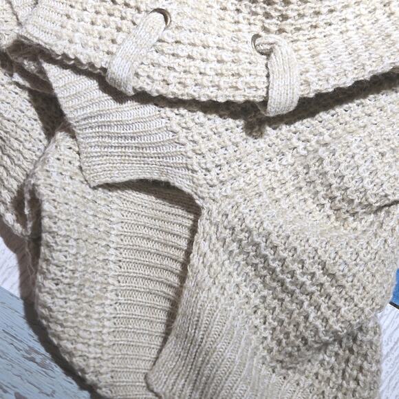 Oatmeal Beige Lace Up Pullover Sweater MED Boho Hippie 1960s Retro Chunky Knit - Picture 7 of 8